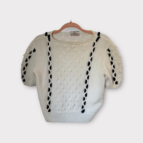 Vintage Hand Knit French Girl Preppy Coastal Short Sleeve Sweater With Pom Poms - Picture 10 of 12
